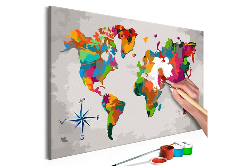 Tee-se-itse Maalaus World Map Compass Rose 60x40 cm, Artgeist sp. z o. o.