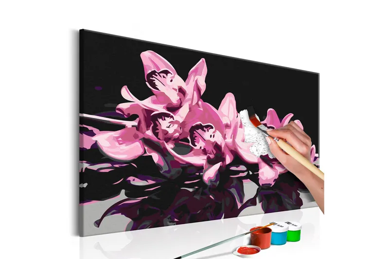 Tee-se-itse Maalaus Pink Orchid Black Background 60x40 cm, Artgeist sp. z o. o.