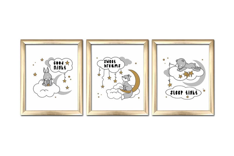 Taulu Animal kehyksellä 3-pak Monivärinen - 23,5x28,5 cm - Sisustustuotteet - Taulu & taide