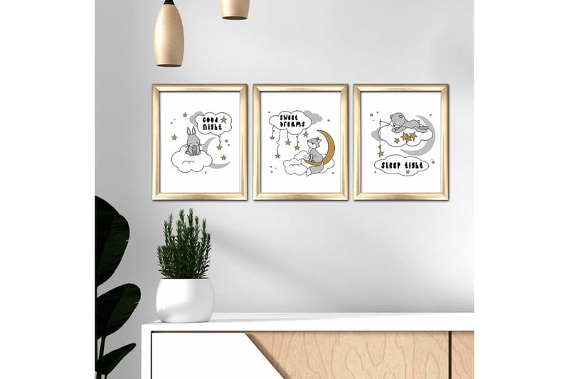 Taulu Animal kehyksellä 3-pak Monivärinen - 23,5x28,5 cm - Sisustustuotteet - Taulu & taide