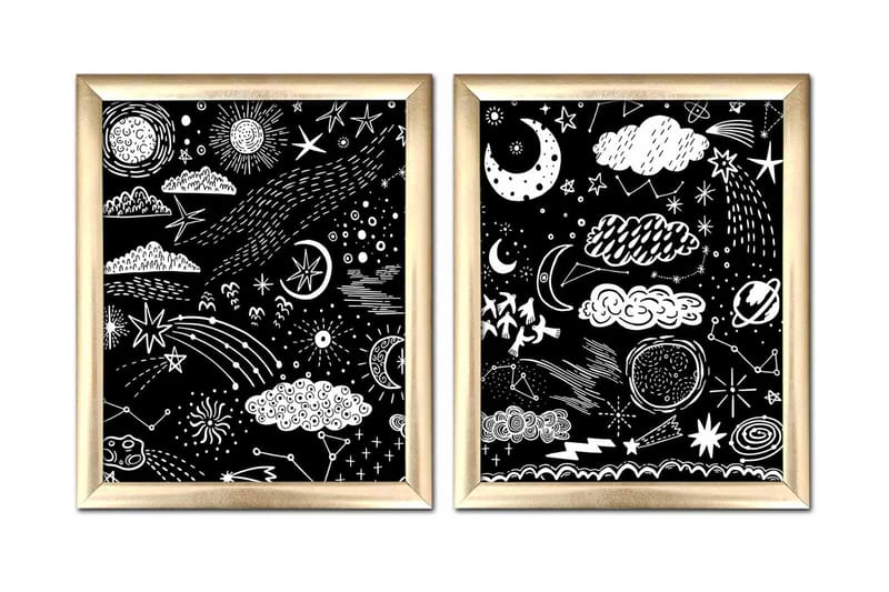 Taulu Astrology kehyksellä 2-pak Monivärinen - 23,5x28,5 cm - Sisustustuotteet - Taulu & taide