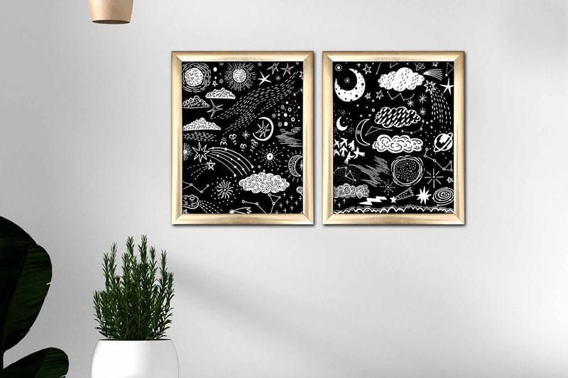 Taulu Astrology kehyksellä 2-pak Monivärinen - 23,5x28,5 cm - Sisustustuotteet - Taulu & taide