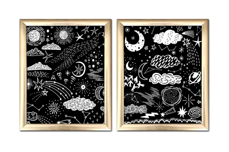 Taulu Astrology kehyksellä 2-pak Monivärinen, 23,5x28,5 cm