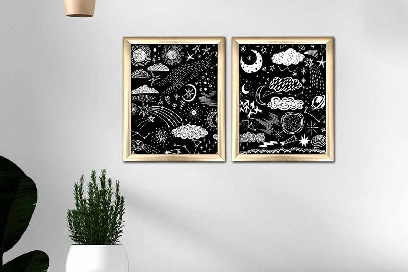 Taulu Astrology kehyksellä 2-pak Monivärinen - 23,5x28,5 cm - Sisustustuotteet - Taulu & taide
