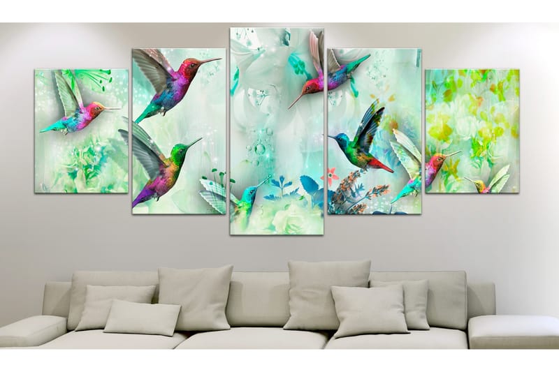 Taulu Colourful Hummingbirds 5 Parts Wide Green 200x100 - Artgeist sp. z o. o. - Sisustustuotteet - Taulu & taide - Canvas-taulu