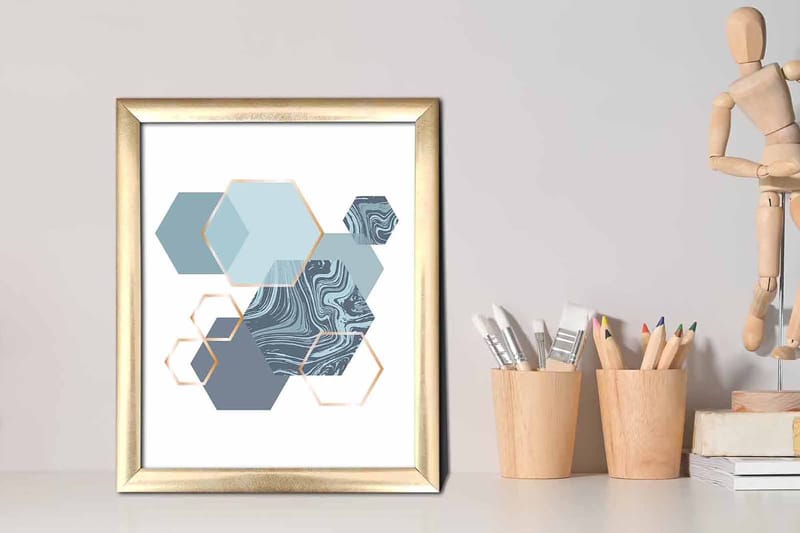 Taulu Geometrical kehyksellä Monivärinen - 23,5x28,5 cm - Sisustustuotteet - Taulu & taide