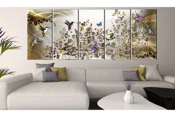 Taulu Hummingbirds Dance 5 Parts Gold Narrow 200x80 - Artgeist sp. z o. o. - Sisustustuotteet - Taulu & taide - Canvas-taulu