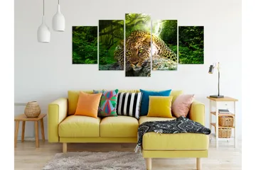 Taulu Leopard Lying 5 Parts Wide Green 200x100 - Artgeist sp. z o. o. - Sisustustuotteet - Taulu & taide - Canvas-taulu