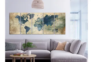 Taulu Retro Map 5 Parts Narrow 225x90 - Artgeist sp. z o. o. - Sisustustuotteet - Taulu & taide - Canvas-taulu