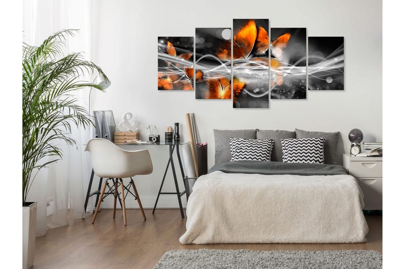 Taulu Swarm Of Butterflies 5 Parts Wide Grey 200x100 - Artgeist sp. z o. o. - Sisustustuotteet - Taulu & taide - Canvas-taulu