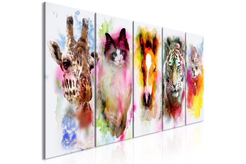 Taulu Watercolour Animals 5 Parts Narrow 225x90, Artgeist sp. z o. o.