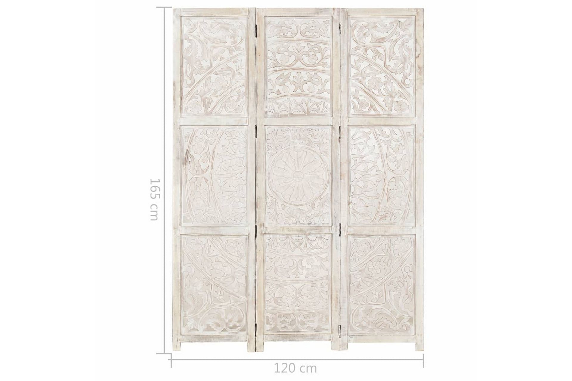 3-paneelinen tilanjakaja valkoinen 120x165 cm täysi mangopuu - Valkoinen - Sisustustuotteet - Tilanjakaja & sermi - Sermiseinä