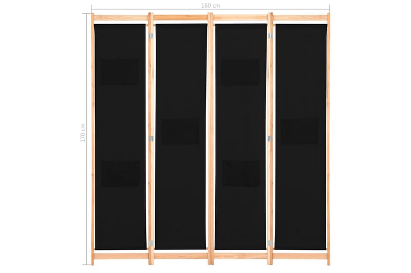 4-Paneelinen Tilanjakaja musta 160x170x4 cm kangas - Musta - Sisustustuotteet - Tilanjakaja & sermi - Sermiseinä