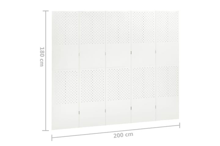 5-Paneelinen tilanjakaja 200x180 cm valkoinen teräs - Tilanjakaja & sermi - Taittuva sermi