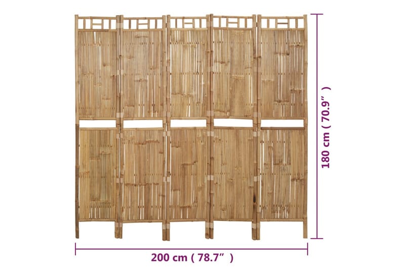 5-paneelinen tilanjakaja bambu 200x180 cm - Ruskea - Sisustustuotteet - Tilanjakaja & sermi