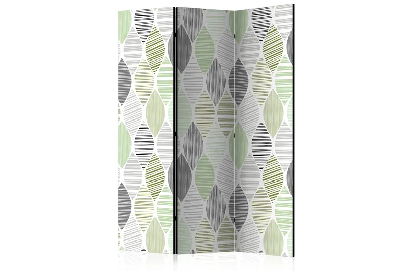 Kadira taitettava skandinaavinen tilanjakaja 135x172 cm lehtikuviolla kangasta, Harmaa|Valkoinen|Vihreä