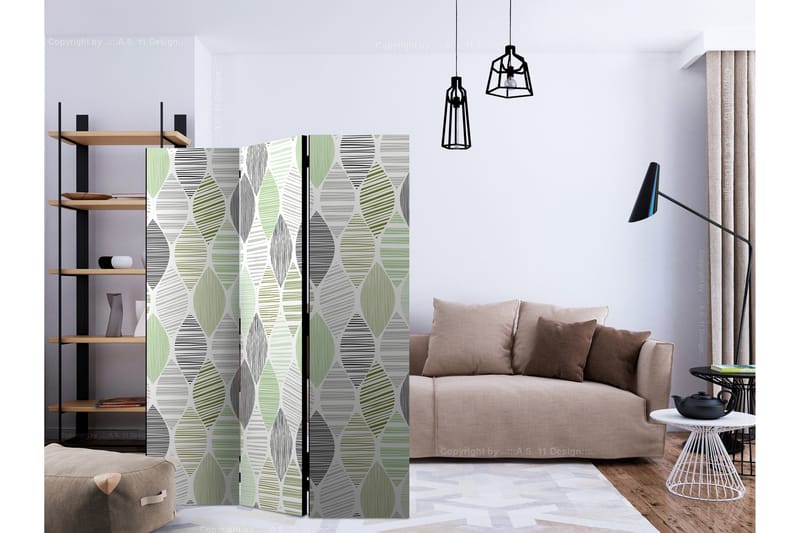 Kadira taitettava skandinaavinen tilanjakaja 135x172 cm lehtikuviolla kangasta - Harmaa|Valkoinen|Vihreä - Sisustustuotteet - Tilanjakaja & sermi