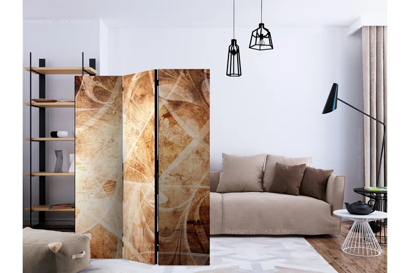 Kadira taitettava tilanjakaja 135x172 cm abstraktilla kuviolla kangasta - Beige|Ruskea - Sisustustuotteet - Tilanjakaja & sermi