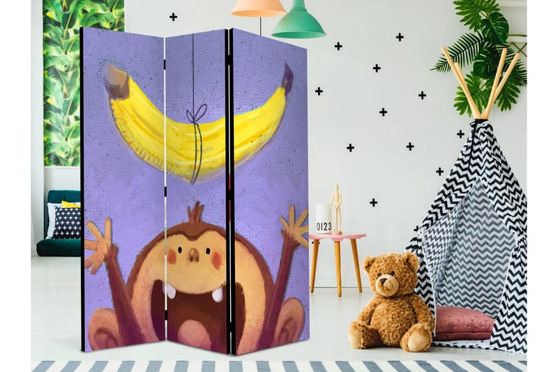Kadira taitettava tilanjakaja 135x172 cm apinalla ja banaanilla kangasta - Ruskea|Violetti|Keltainen - Sisustustuotteet - Tilanjakaja & sermi