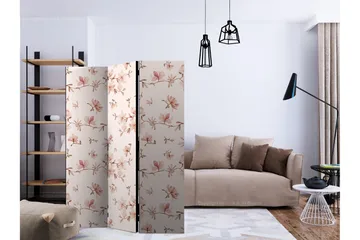 Kadira taitettava tilanjakaja 135x172 cm magnoliankukilla kangasta - Beige|Vaaleanpunainen - Sisustustuotteet - Tilanjakaja & sermi