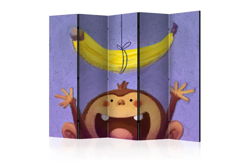 Kadira taitettava tilanjakaja 172x225 cm apinalla ja banaanilla kangasta, Ruskea|Violetti|Keltainen
