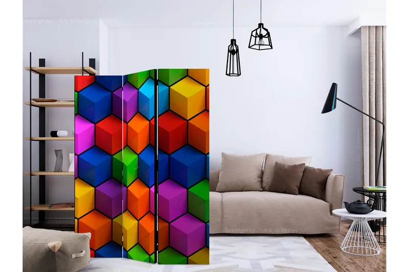 Tilanjakaja Colorful Geometric Boxes - Artgeist sp. z o. o. - Sisustustuotteet - Tilanjakaja & sermi
