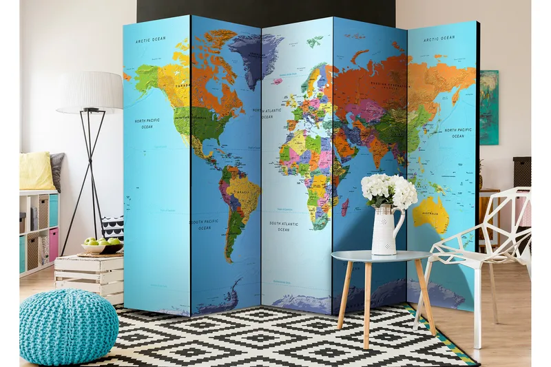 Tilanjakaja Colourful Geography 225x172 - Artgeist sp. z o. o. - Sisustustuotteet - Tilanjakaja & sermi