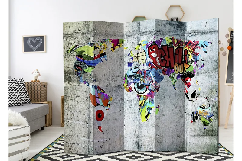 Tilanjakaja Graffiti World 225x172 - Artgeist sp. z o. o. - Sisustustuotteet - Tilanjakaja & sermi