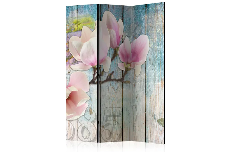 Tilanjakaja Pink Flowers on Wood 135x172, Artgeist sp. z o. o.