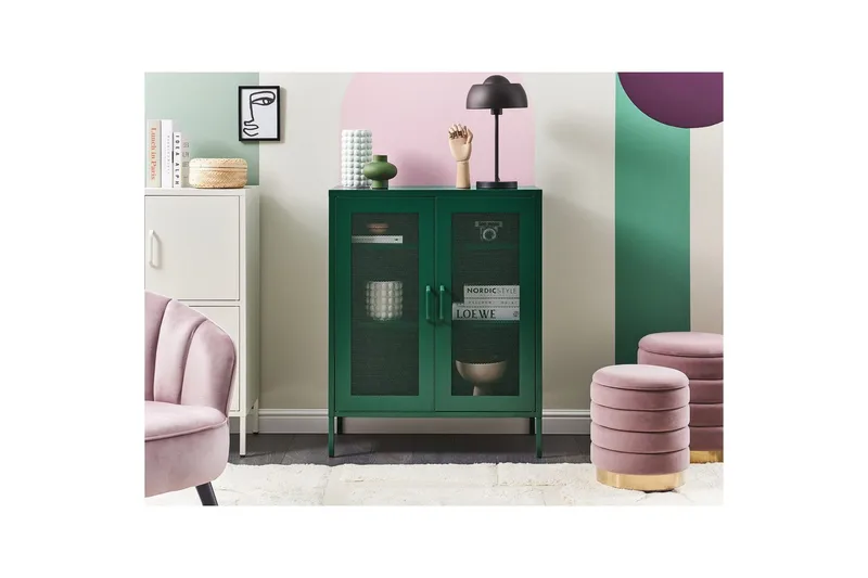 Vitrinikaappi Wakatipu Vihreä - Vihreä - Säilytys - Kaappi - Vitriini