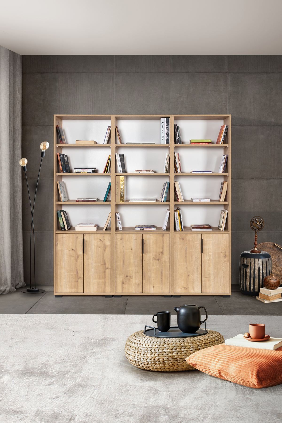 Kirjahylly Hanah Home Evora Wide (180 x 187 x 30 cm) Tammi - Sapphire Oak