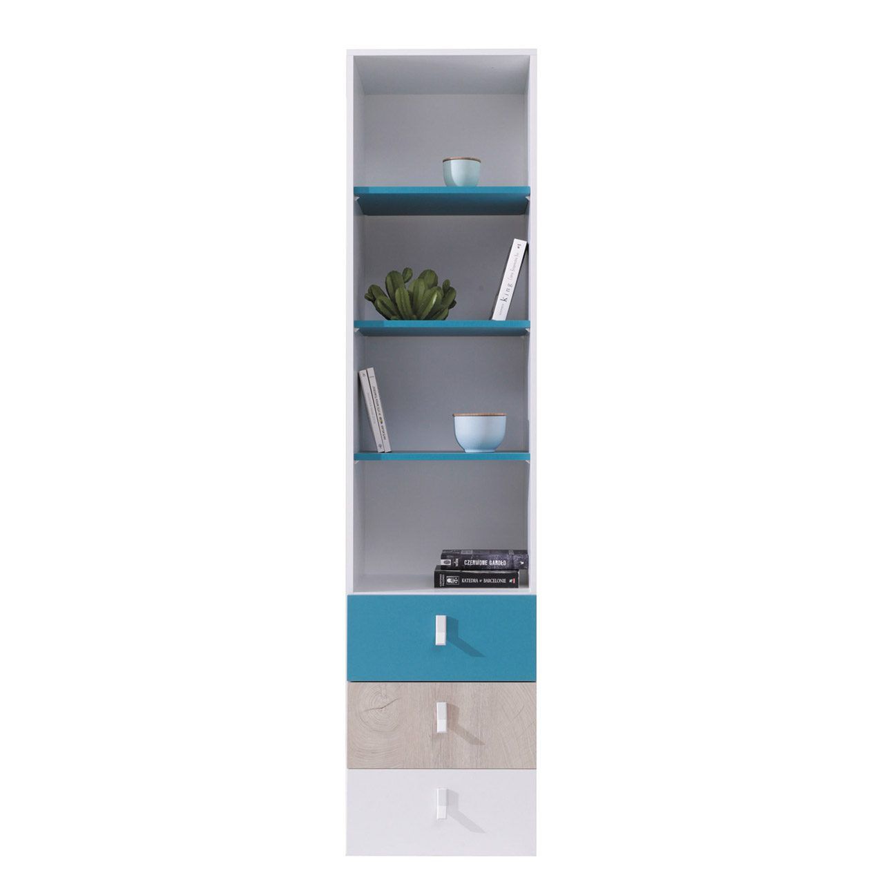 Planeta kirjahylly 45 cm puuta - Sininen|Valkoinen