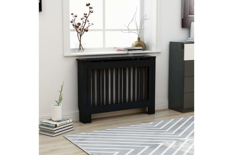 Lämpöpatterin suoja musta 112x19x81 cm MDF - Talo & remontointi - Ilmastointi - Lämmitys - Lampöpatteri