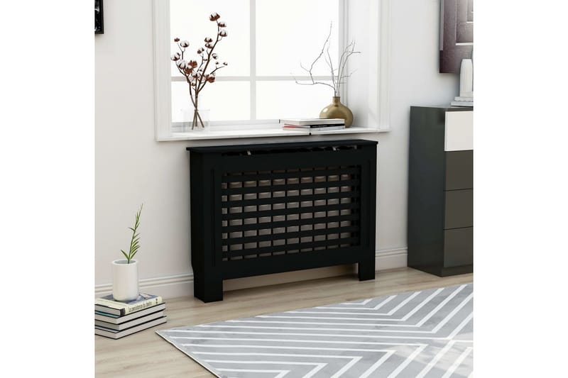 Lämpöpatterin suoja musta 112x19x81 cm MDF - Talo & remontointi - Ilmastointi - Lämmitys - Lampöpatteri