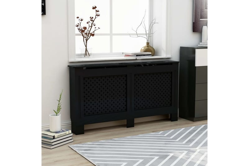 Lämpöpatterin suoja musta 152x19x81 cm MDF - Talo & remontointi - Ilmastointi - Lämmitys - Lampöpatteri