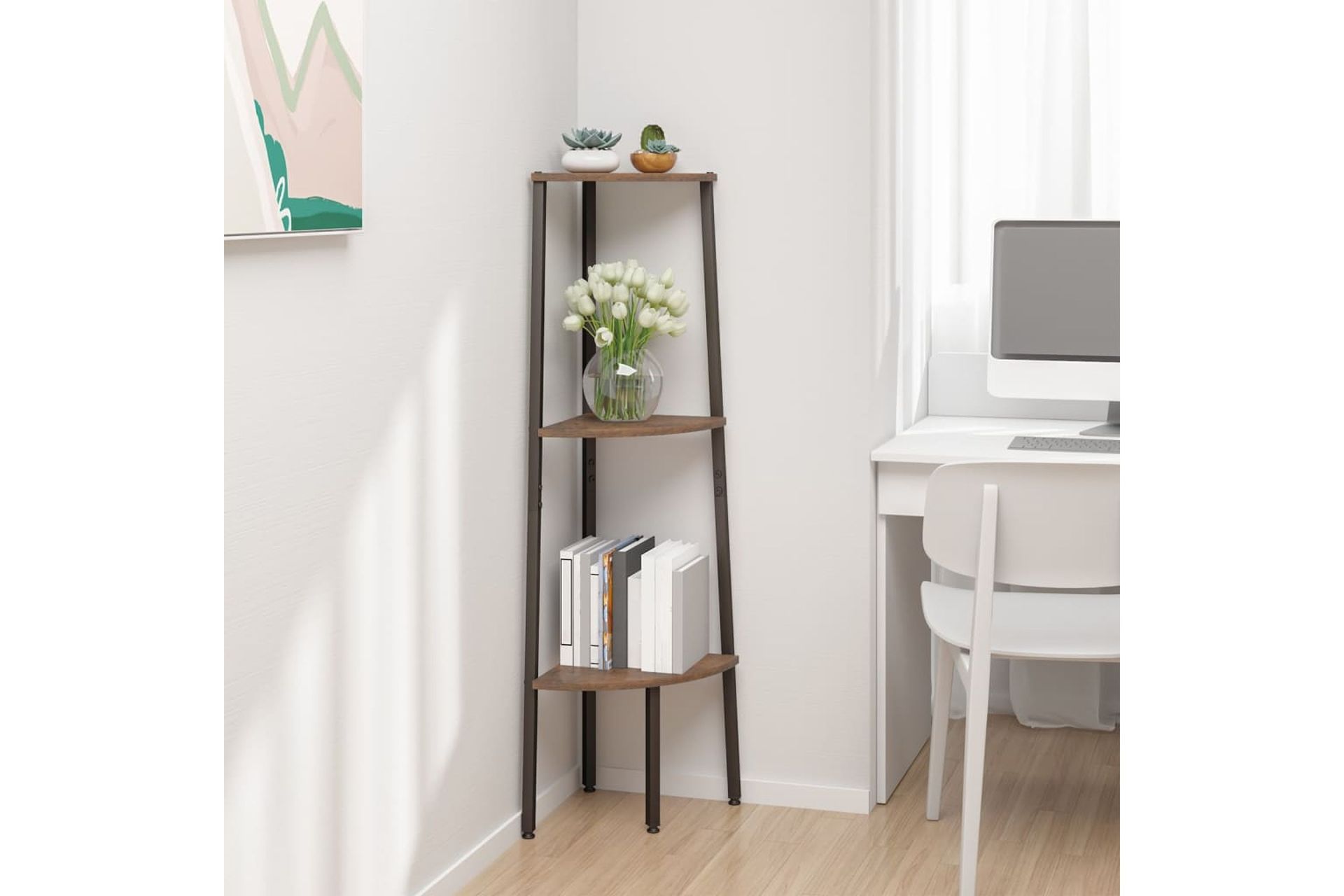 beBasic 3-kerroksinen kulmahylly tummanruskea ja musta 45,5x31,5x120 cm - Ruskea - Talo & remontointi - Keittiö & kylpyhuone - Keittiö & kodinhoitohuone - Keittiön sisustus - Keittiöhylly