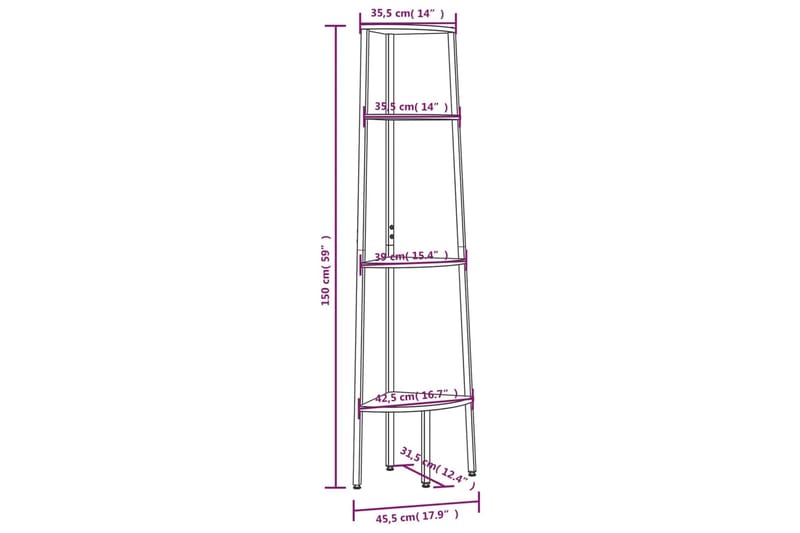 beBasic 4-kerroksinen kulmahylly tummanruskea ja musta 45,5x31,5x150 cm - Ruskea - Kulmahylly - Keittiöhylly - Hylly