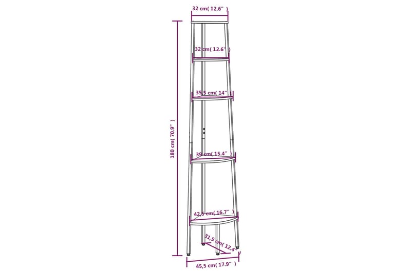 beBasic 5-kerroksinen kulmahylly vaaleanrusk. ja musta 45,5x31,5x180 cm - Ruskea - Kulmahylly - Keittiöhylly - Hylly