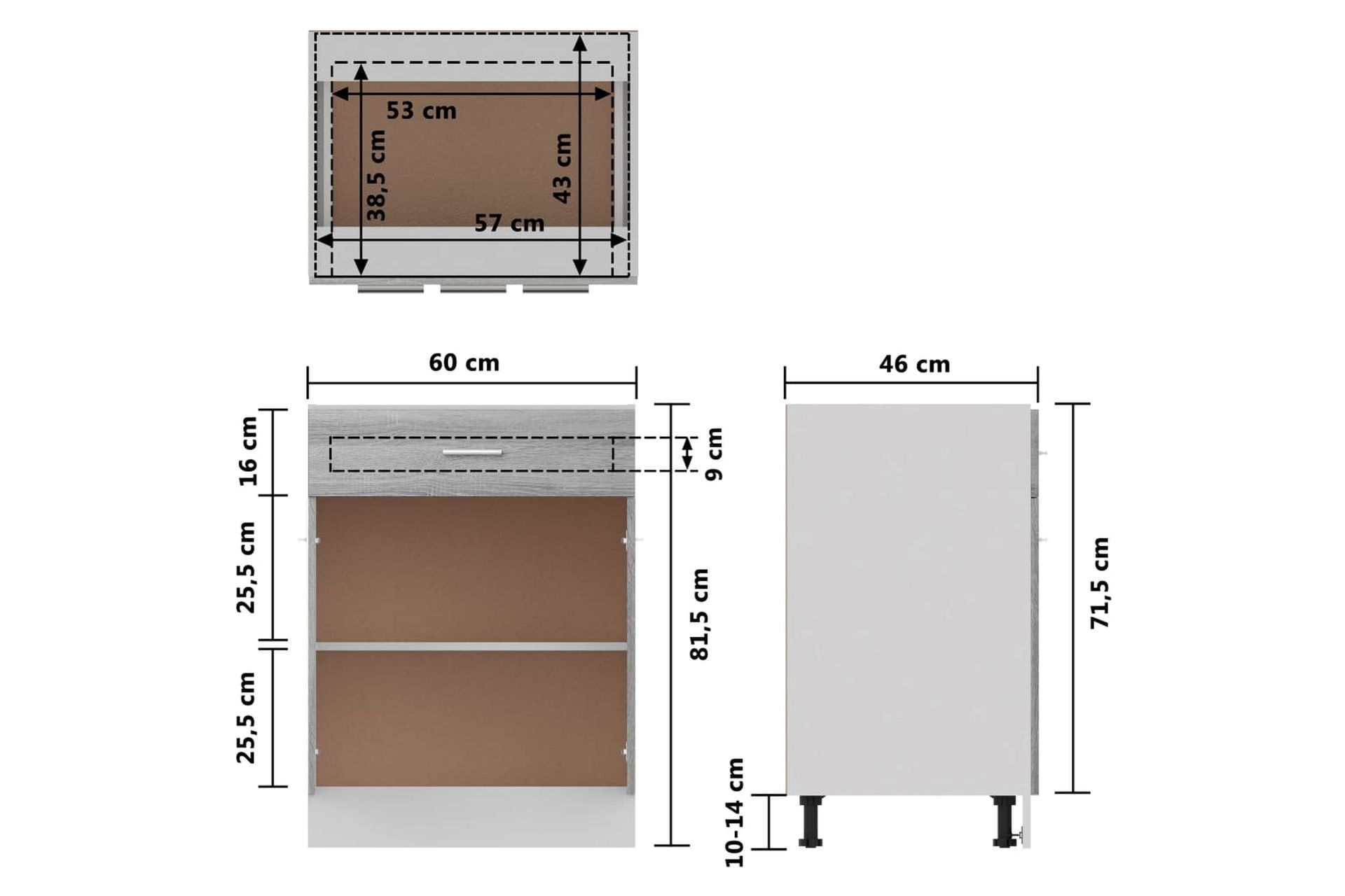 beBasic Alakaappi laatikolla harmaa Sonoma 60x46x81,5 cm tekninen puu - Harmaa - Talo & remontointi - Keittiö & kylpyhuone - Keittiö & kodinhoitohuone - Keittiön sisustus - Keittiökaappi