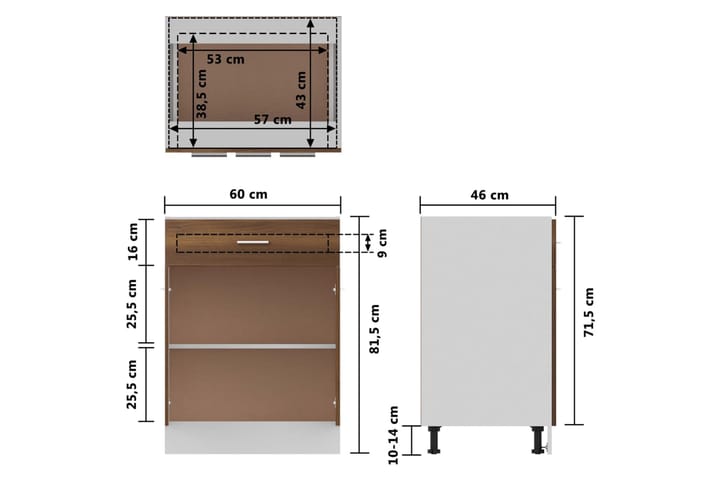 beBasic Alakaappi laatikolla ruskea tammi 60x46x81,5 cm tekninen puu - Ruskea - Keittiökaappi - Säilytyskaappi