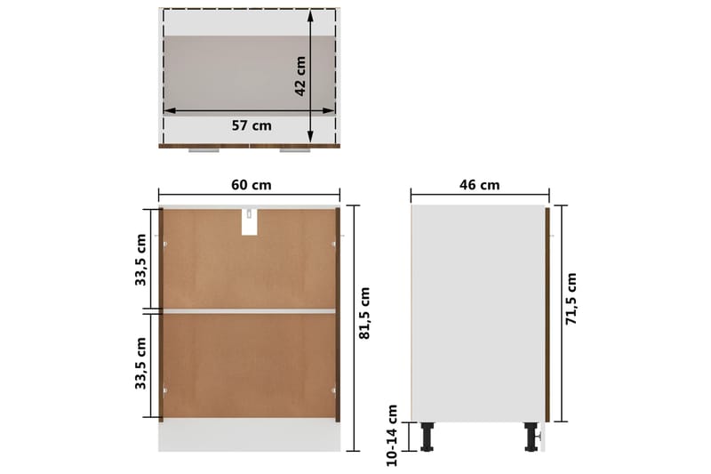 beBasic Alakaappi ruskea tammi 60x46x81,5 cm tekninen puu - Ruskea - Keittiökaappi - Säilytyskaappi