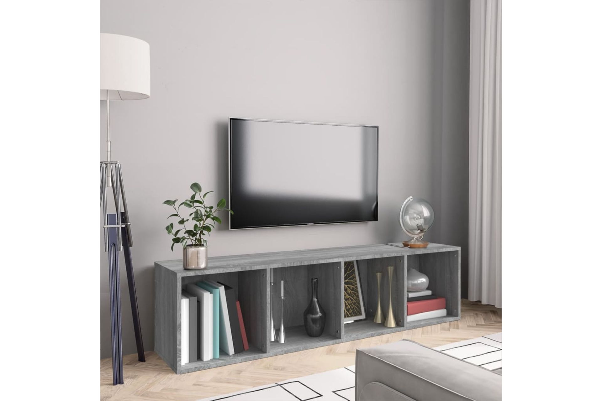beBasic Kirjahylly / TV-taso harmaa Sonoma 143x30x36 cm tekninen puu - Harmaa - Talo & remontointi - Keittiö & kylpyhuone - Keittiö & kodinhoitohuone - Keittiön sisustus - Keittiöhylly