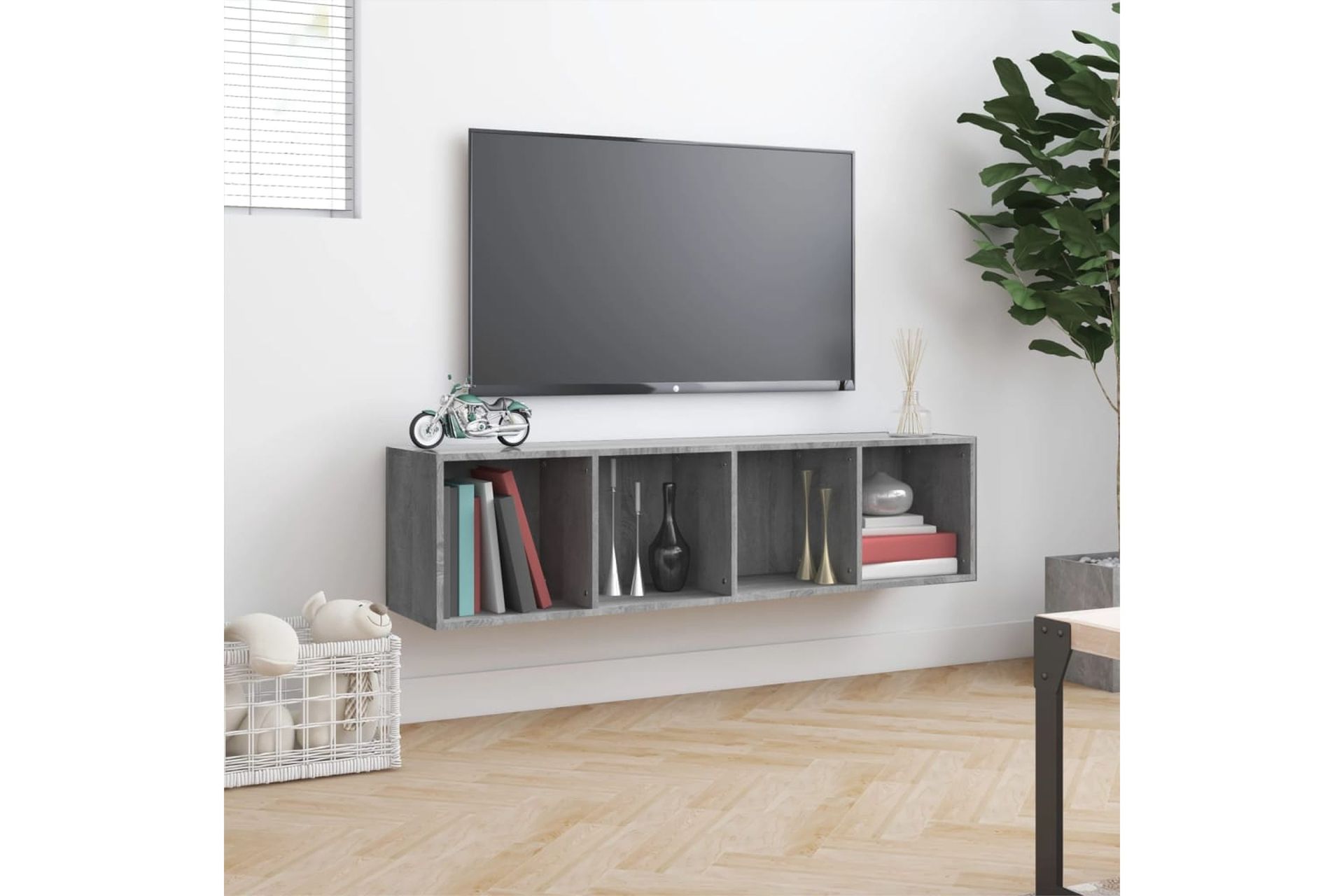 beBasic Kirjahylly / TV-taso harmaa Sonoma 143x30x36 cm tekninen puu - Harmaa - Talo & remontointi - Keittiö & kylpyhuone - Keittiö & kodinhoitohuone - Keittiön sisustus - Keittiöhylly