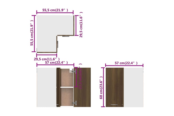 beBasic Riippuva kulmakaappi ruskea tammi 57x57x60 cm tekninen puu - Ruskea - Keittiökaappi - Säilytyskaappi