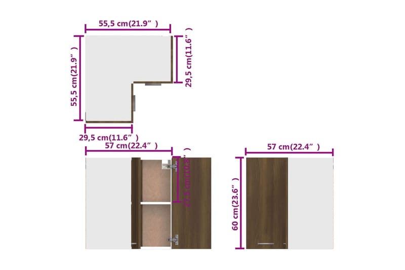 beBasic Riippuva kulmakaappi ruskea tammi 57x57x60 cm tekninen puu - Ruskea - Talo & remontointi - Keittiö & kylpyhuone - Keittiö & kodinhoitohuone - Keittiön sisustus - Keittiökaappi