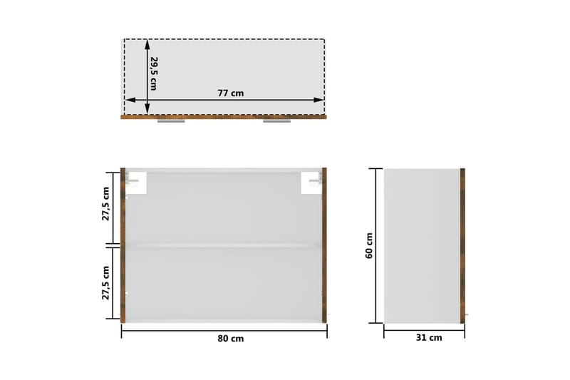 beBasic Riippuva lasikaappi savutammi 80x31x60 cm tekninen puu - Ruskea - Keittiökaappi - Säilytyskaappi