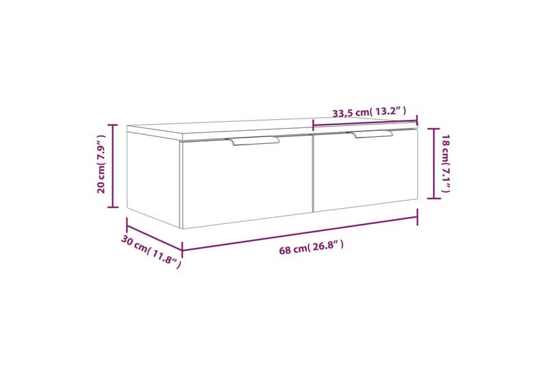 beBasic Seinäkaappi betoninharmaa 68x30x20 cm tekninen puu - Harmaa - Seinähylly - Keittiöhylly - Hylly