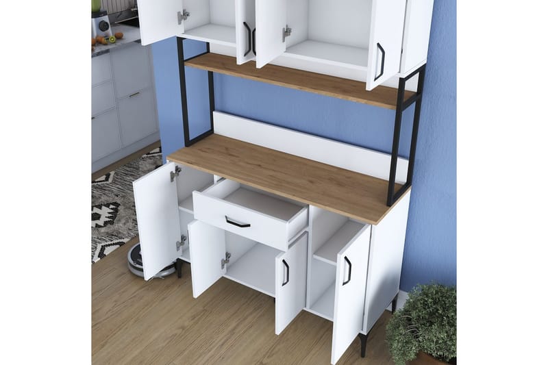 Cerreta Korkea kaappi 198,6 cm - Keskisävyinen puu/Valkoinen - Talo & remontointi - Keittiö & kylpyhuone - Keittiö & kodinhoitohuone - Keittiön sisustus - Keittiökaappi