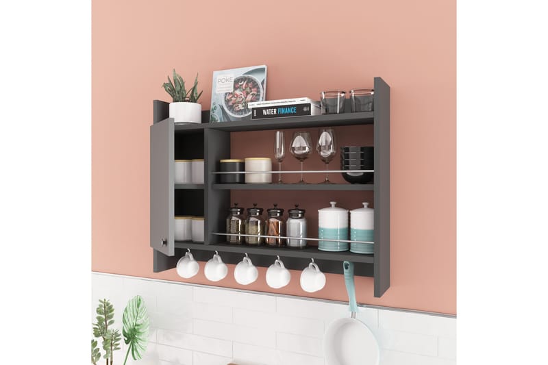 Maustehylly Knerria 85x15 cm - Harmaa - Talo & remontointi - Keittiö & kylpyhuone - Keittiö & kodinhoitohuone - Keitti ön sisustus - Keittiöhylly