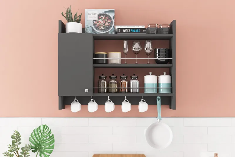 Maustehylly Knerria 85x15 cm - Harmaa - Talo & remontointi - Keittiö & kylpyhuone - Keittiö & kodinhoitohuone - Keittiön sisustus - Keittiöhylly
